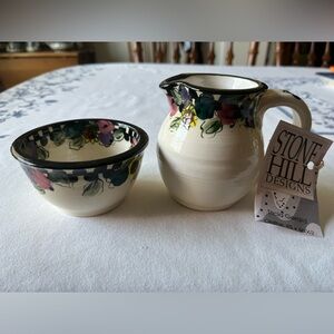 TRICIA GERARD Earthenware Sugar & Creamer Set Hand Painted & Hand Thrown